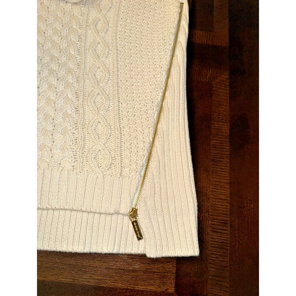 Michael Kors XL Cream Cable Knit Sweater Gold‎ Zip Side Pullover Cotton Blend - Picture 7 of 13